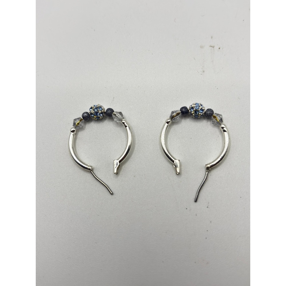 Unbranded Hoop Earrings Women OS Silver‎ Blue Crystal Pavé Beaded Latch Back